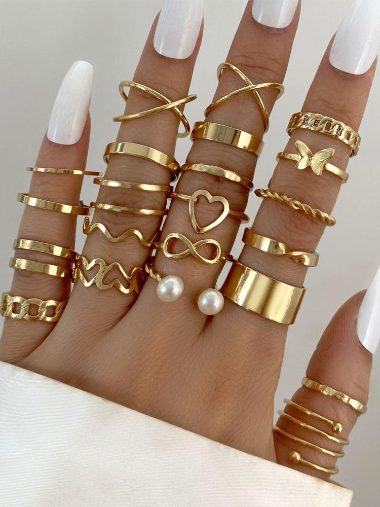 28pcs Fashion Ring Set for Women Heart Shaped Design Geometric Bohemian Element Accent Ring Daily Wear Dating Party Jewelry 2026