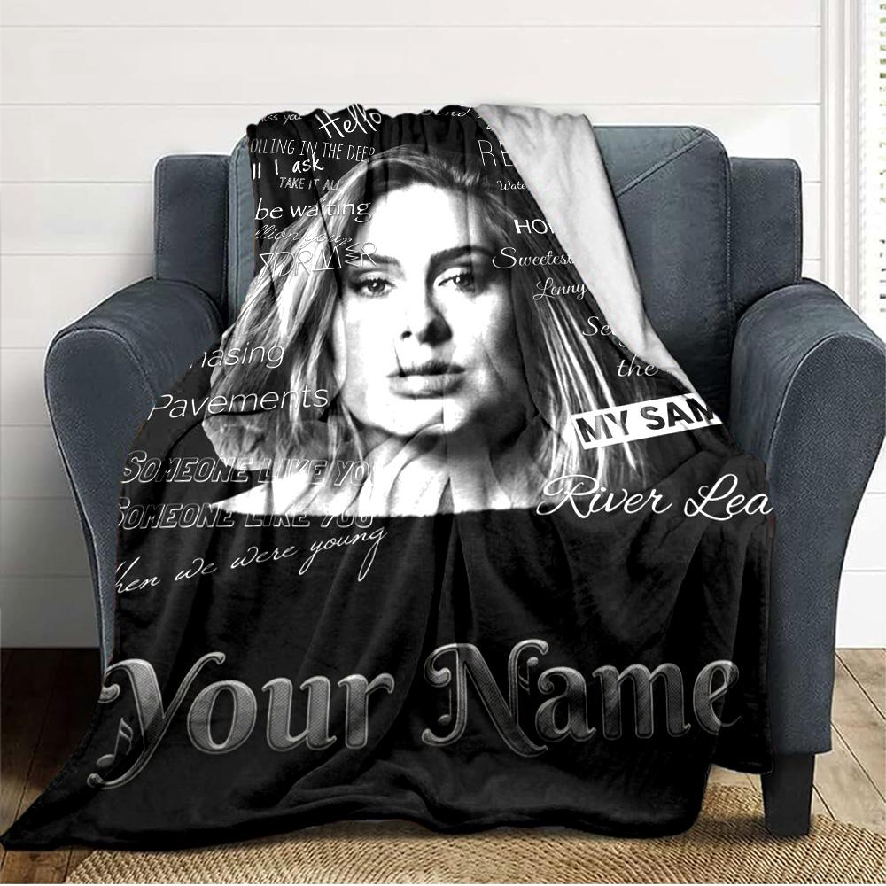 Name Custom Adele Print Flannel Blanket High Quality Warm Comfortable Cover for All Seasons Perfect for Gifts Home Decor