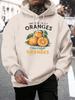 Fresh Juicy Oranges Fruit Printing Hoodiy Men Loose Pocket Hoodies Casual All-Match Clothes Fleece Comfortable Pullovers