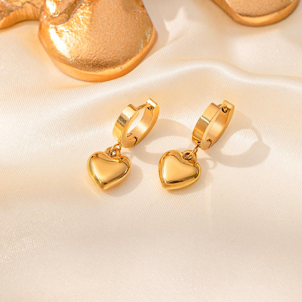 Heart Necklace & Earring Set for Women - Niche Design, Colorfast Titanium Steel, 18K Gold, Ideal for Summer Layering.