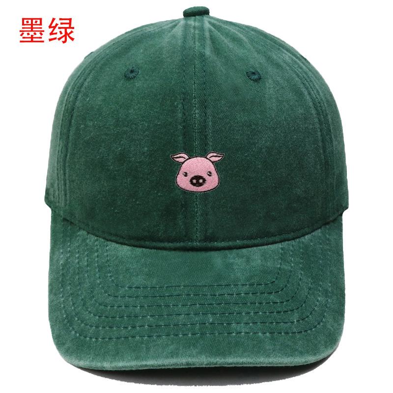 New Cartoon Cute Pig Embroidery Washed Retro Baseball Cap Men's and Women's Casual Versatile Outdoor Shade Duck