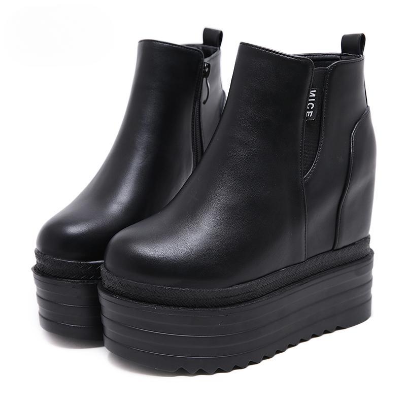 Ladies High Platform Boots Fashion High Heels Ankle Boots Women Black Party Wedges Shoes Woman Fall