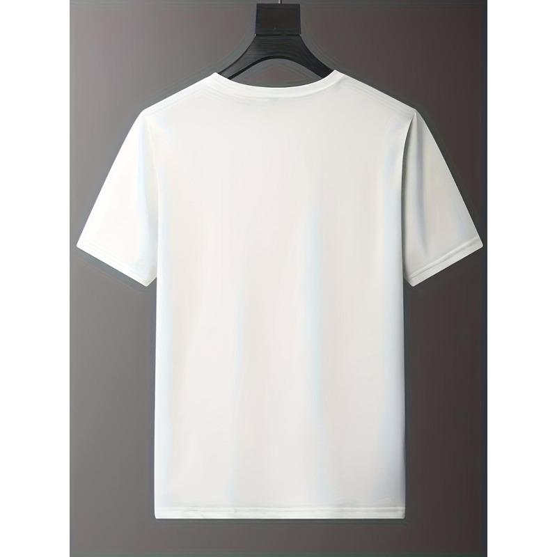 European Sizes Men'S Geometric Cross Print T-Shirt - Casual Crew Neck Short Sleeve Knit Top with Slight Stretch for Daily Wear