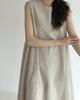 Korean Chic Sleeveless Pumpkin Cotton Linen Dress