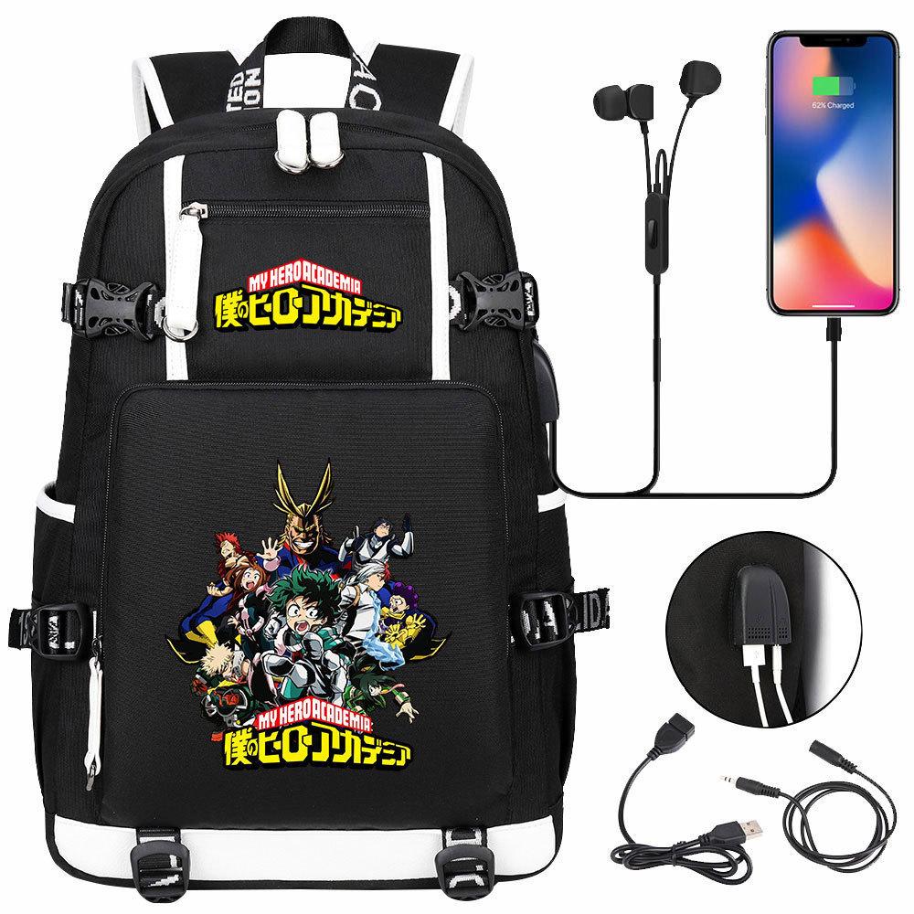 Anime Molntryck USB-ryggsäck för Tonåringar Studenter Casual Stor Kapacitet Resa Dagryggsäck