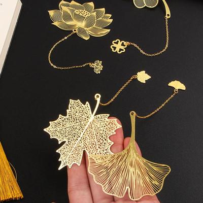 Chinese Style Stationery Retro Metal Bookmarks Hollow Ginkgo Biloba Maple Leaf Lotus Vein Book Marks Gifts