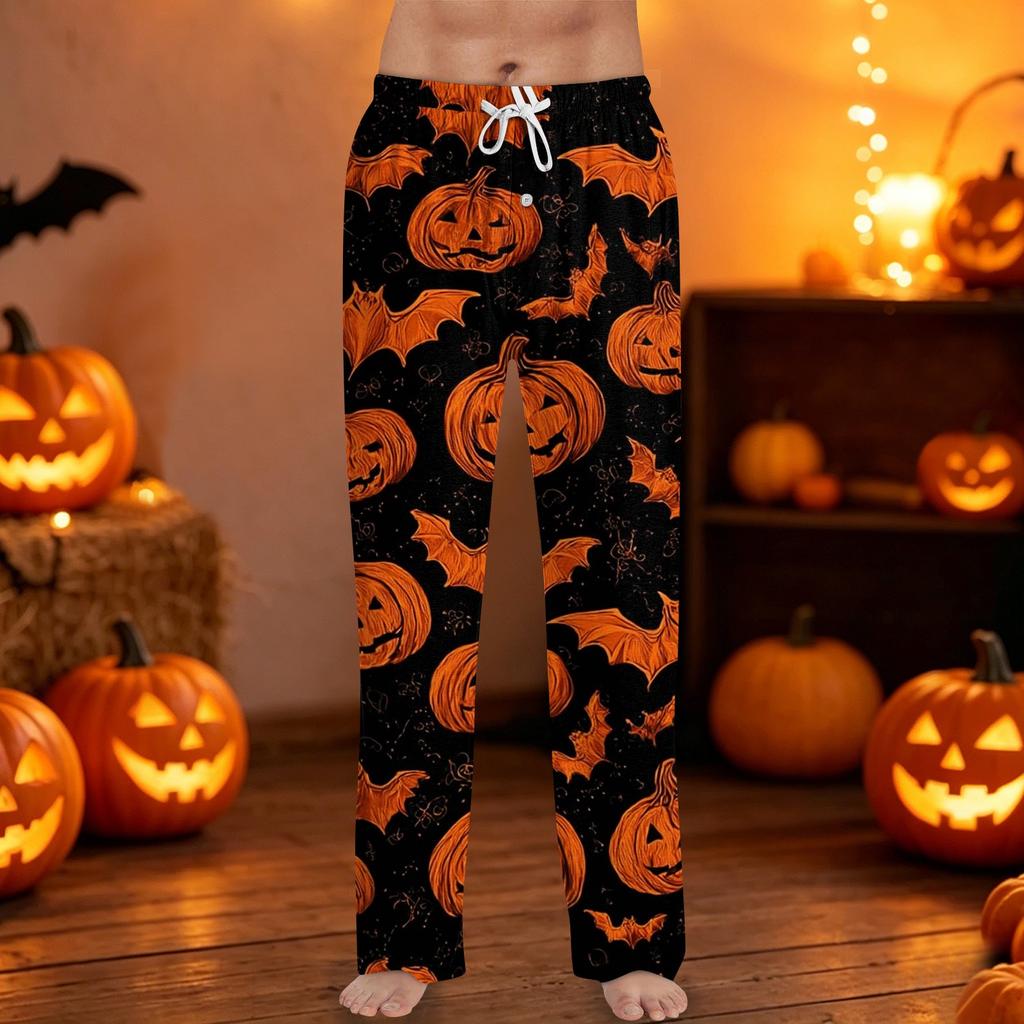 Men's Halloween Print Drawstring Pants Casual Lounge Sleepwear Relaxed Fit Cotton Blend Fabric Full Length
