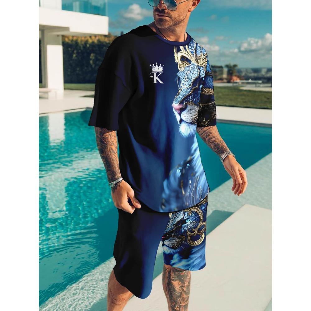Casual Sports Suit Breathable Outdoor Casual Men's T-shirt and Five-Pants Suit Summer 3D Printing Suit for Adult Men