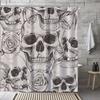 Totenkopf Gothic Skelett Duschvorhang, Goth Schwarz Blumig Rose Dekor Für Badezimmer, Halloween Künstlerisch Wasserdicht Waschbar