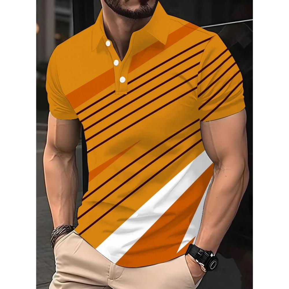Fashion striped printed T-shirt, men's shirt, polo shirt, short sleeved collar