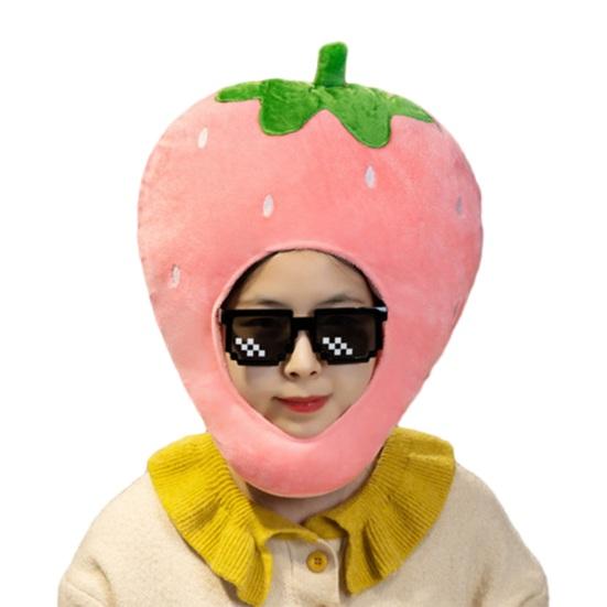 Photo Hood Bright Colorful Fruit Food Shape Soft Plush Headgear Face Opening Feature Internet Celebrity Costume Party Prop