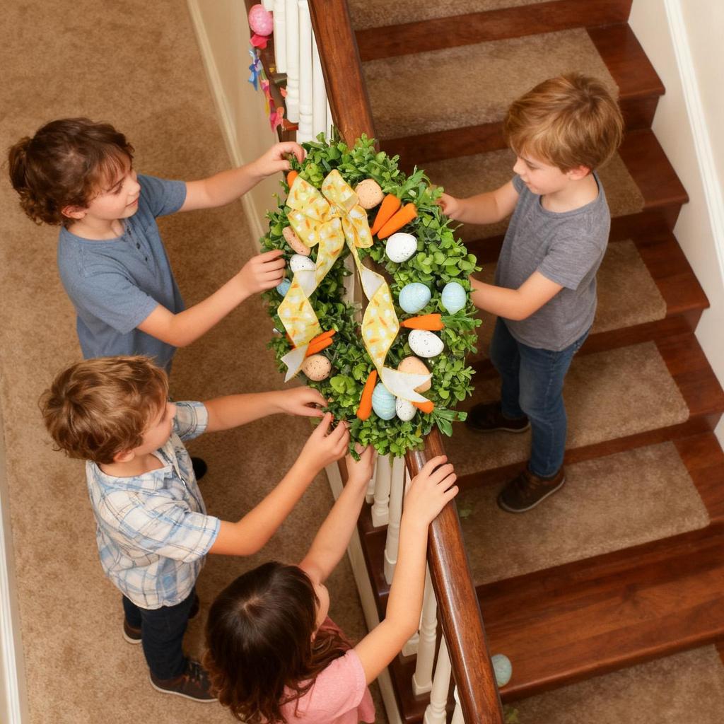 Easter Wreath Handmade Cute Egg Carrot Design Festive Garland Front Door Wreath for home wall door and window decorations