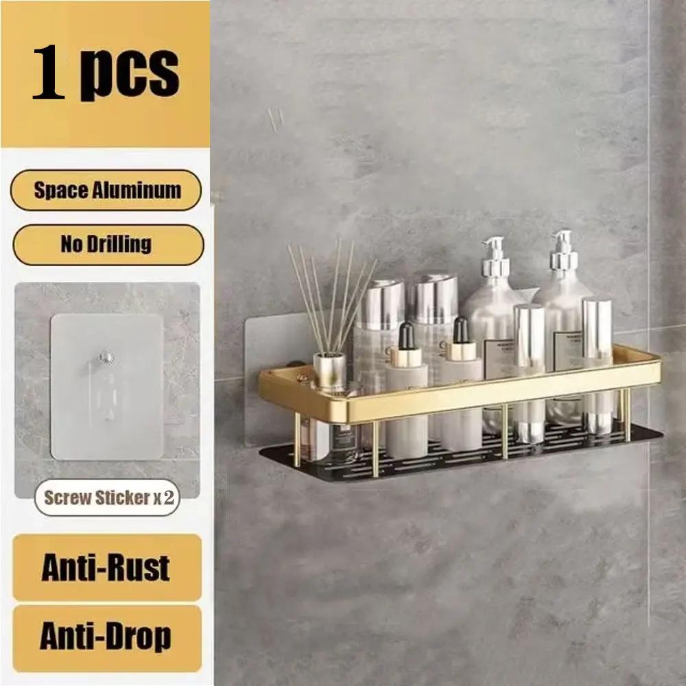 Kitchen Storage Bathroom Shelves Organizer Aluminum Alloy Shower Shelf  Accessories Shampoo Rack Multi-scenario No Drill Shelf