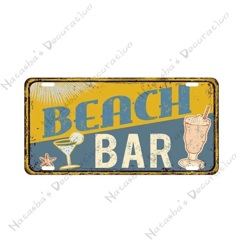 Plaque d'immatriculation Surf d'été de plage, Décoration murale en métal 30x15cm