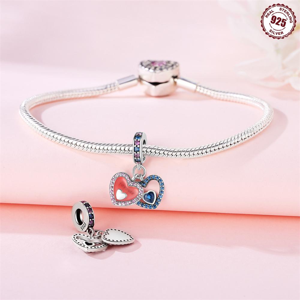 Authentic Original Copper Metal Charm Bead Components Luxury Pink Heart Blue Pendant Bead Component Bead Components Compatible With Bracelet High