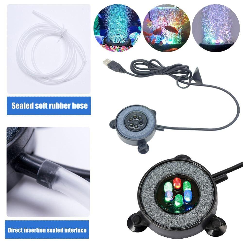 USB Powered Aquarium Bubble Light RGB LED Fish Tank Air Disc Lamp  for Aquarium Oxygen Aeration