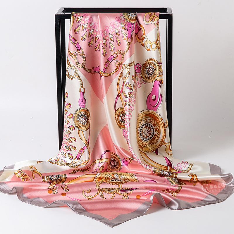Chinese Style 90 * 90cm Large Square Scarf Simulated Silk Scarf Shawl Spring Autumn New Style Ribbon Cloak Turban Femme Sj114