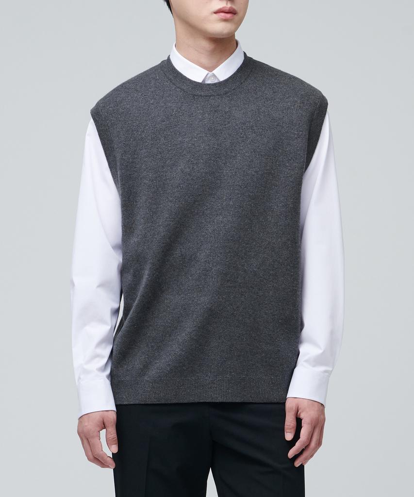 MUSINSA STANDARD Lambswool Crew Neck Knit Vest [Medium Grey]
