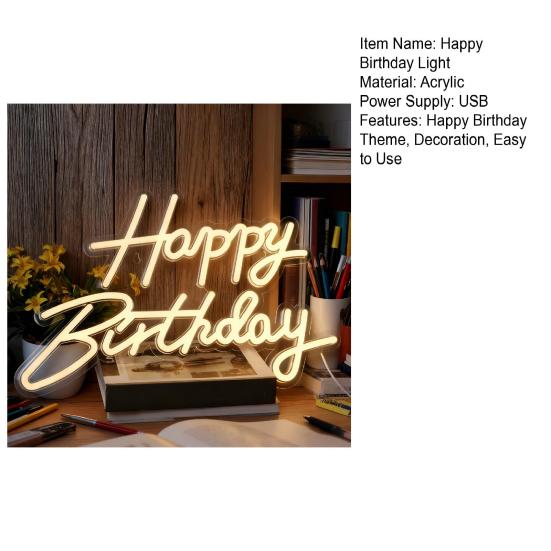 Alles Gute zum Geburtstag Neonschild USB-betrieben Dimmbar Acryl LED Alles Gute zum Geburtstag Leuchtschild Warmweiß Geburtstagsfeier Wanddekorationslampe
