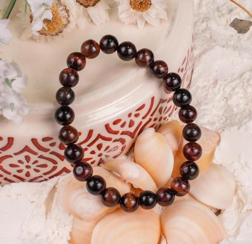 Rotes Tigerauge Armband | Selbstvertrauen Motivation & Erdung | Polierte Perlen | Unisex Wellness Schmuck | Stilvolles Energie Schmuckstück Geschenk