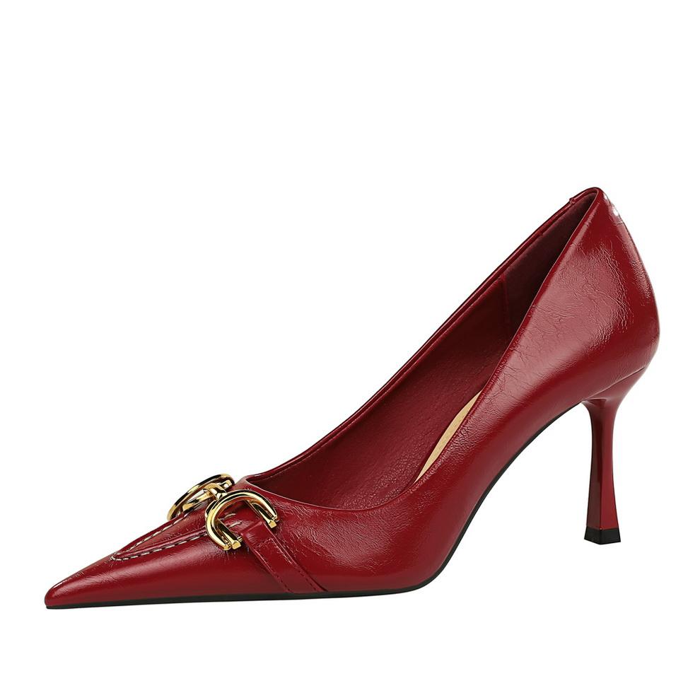 Retro High Heels Women's Thin Heels High Heels Shallow Mouth Pointed Metal Belt Buckle Decorative Single Shoes