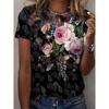 T-shirt Femme Été Décontracté Col Rond Manches Courtes Motif Floral Haut Ample Vêtement Décontracté T-shirt Femme Cadeau Fête des Mères Y2K