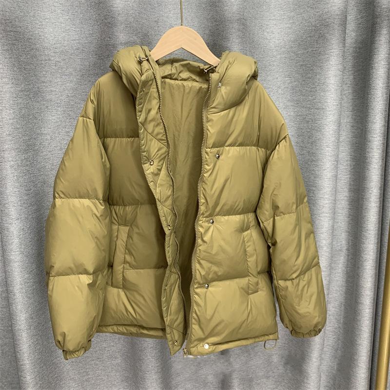 Winter Losse Gewatteerde Jas met Rits Effen Kleur Jas met Capuchonkraag Alles Combineert Warm Witte Eendendons Jas Voor Dames
