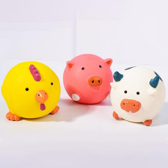 Balle jouet pour chien en latex avec couineur, cochon, poussin et vache, jouet à mâcher interactif pour le jeu de lancer-rattraper.