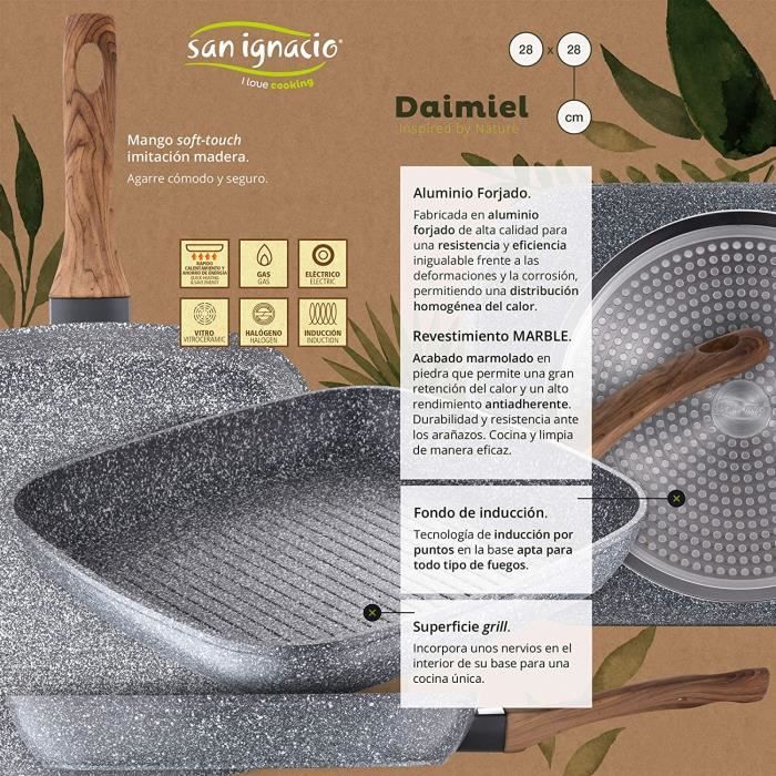San Ignacio Sartén grill 28 x 28 cm en aluminio forjado, compatible con inducción, colección Daimiel de la marca -