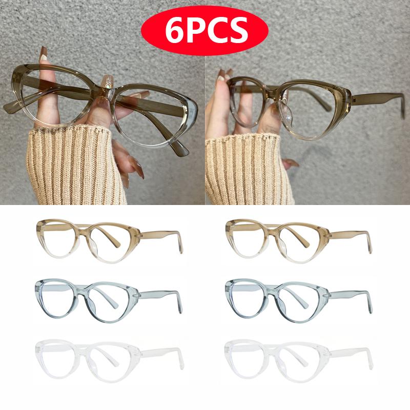 6pcs INS Cat Eye Eyeglasses Frames Female Male Latest Large Brand Glasses Anti- Blue Lightweight Flat Mirror Unisex