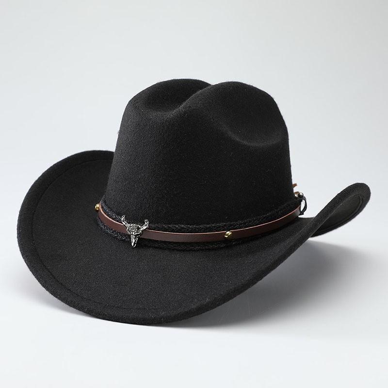 European, American and Western Cowboy Hat Wool Jazz Top Hat Men and Women's Ethnic Style Autumn and Winter Felt Hat Big Eave Hat Felt Hat