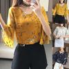 Shellhome Büro-Damenmode, Blumendruck, halb ausgestellte Ärmel, V-Ausschnitt, Chiffon-Bluse