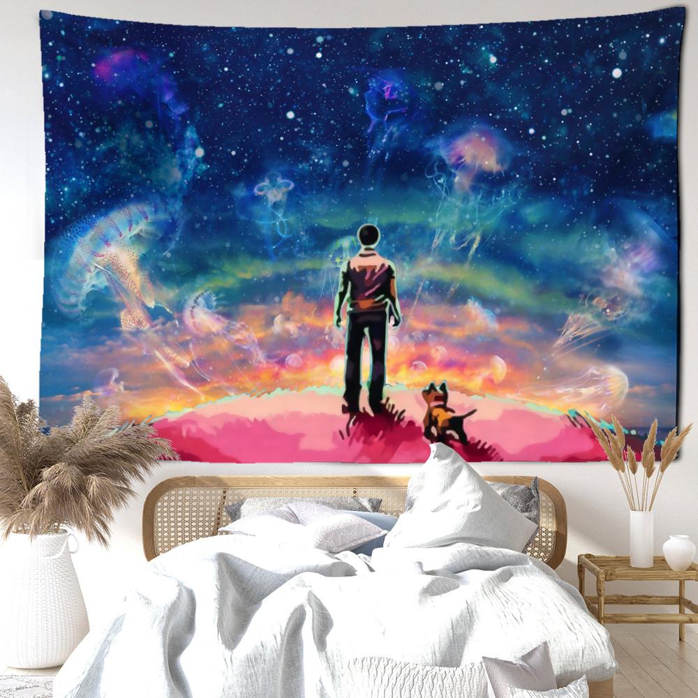 Cartoon Starry Sky Back Shadow Tapestry Wall Hanging Mysterious Art Hippie Tapiz Abstract Aesthetics Room Home Decor