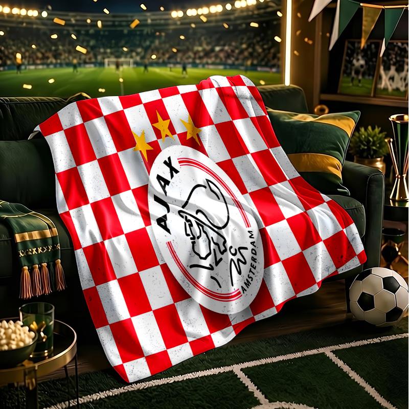 Ajax Amsterdam Crest Filt Flanellfiltar Plysch för Soffa Säng Gåvor till Män Kvinnor Resa picknickfilt Julklappar till Fans