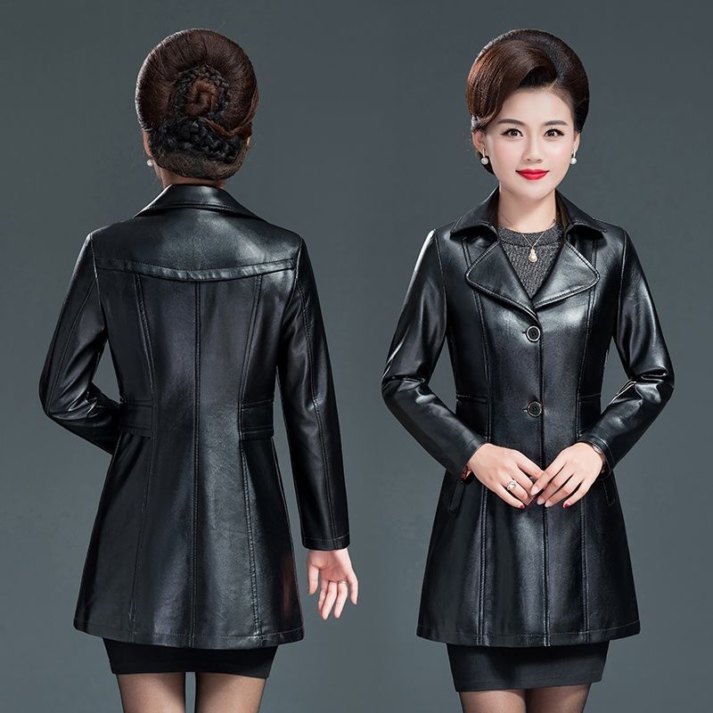 Leather Jacket for Women Aged 40 To 60, Slim Fit, Fashionable, Middle-aged and Elderly, Jacket and Top