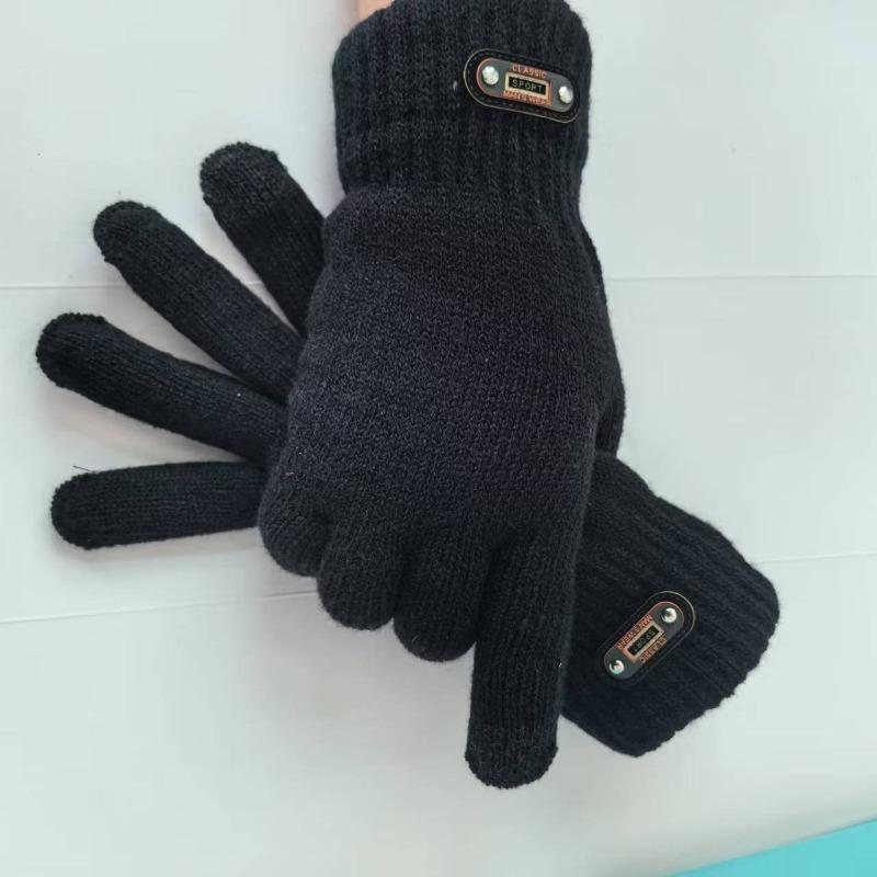 New AB Yarn Double-layer Thermal Gloves, Winter Cold-proof Gloves, Simple Men's Finger Gloves