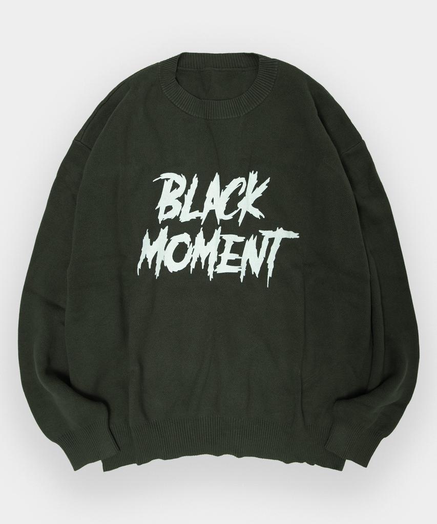 BLACK MOMENT Washable Graphic Rough Logo Knit Pullover T-Shirt [Black]