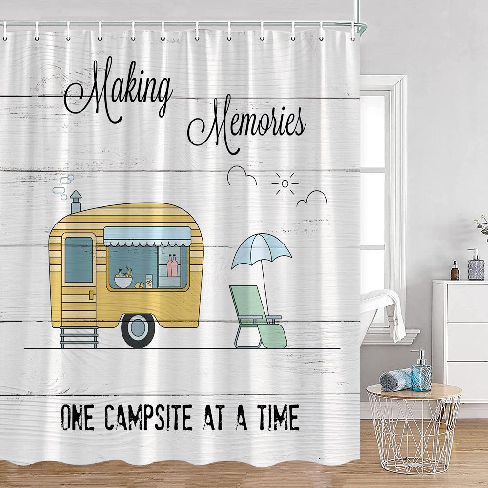 Cartoon Camper Shower Curtains Tree Camping Travel Bus Rv Bathroom Curtain Polyester Fabric Home Decoration With Hooks For Bath