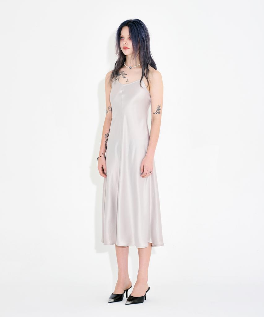 Wordog Bias-Cut Acetate Drift Slit Dress Ivory