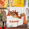 240Gm2 Giraffe Family Outdoor Customize Your Name Blanket Comfortable Soft Lightweight Allseason Multipurpose Blanket For Travel Camping Picnics Sofa