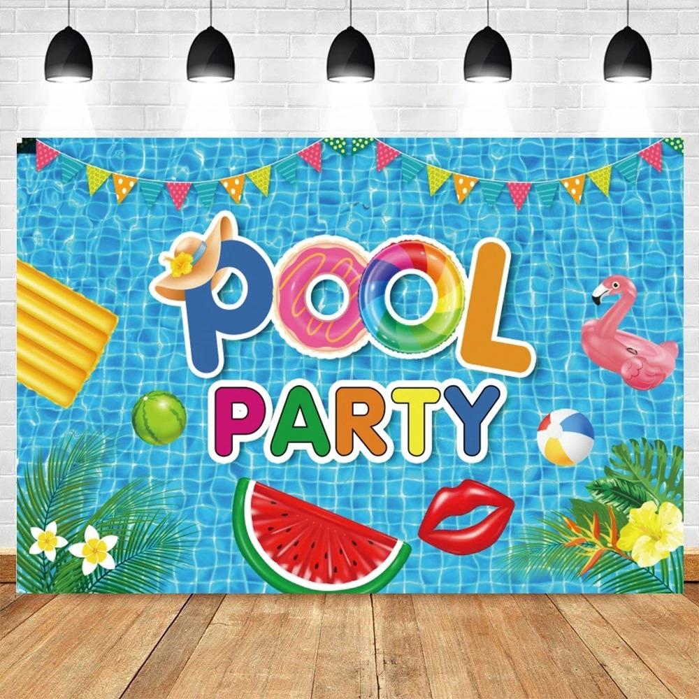 Sommer Pool Party Fotografie Hintergrund Schwimmring Strand Sommerparty Baby Kinder Erwachsene Geburtstagsparty Feiertags Foto Hintergrund