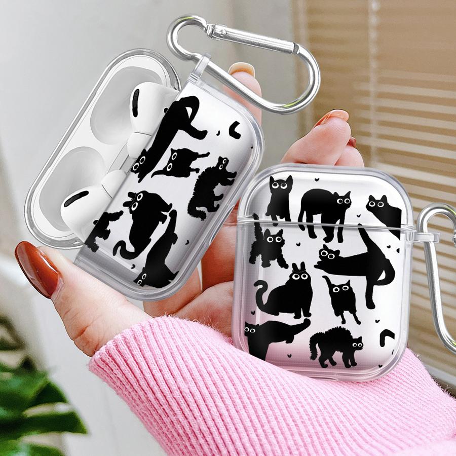 Clear Earphone Cases Cover Case For Airpods Pro3 1 Pro Pro2 4 2 3 Cartoon Black Cat