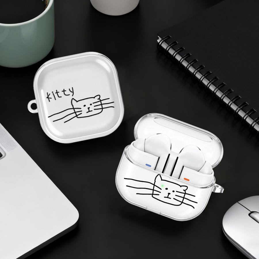 Abstract Cat Art Case For Samsung Galaxy Buds 4Pro 2 Live 2Pro 4 Pro 3Pro 3 FE Clear Earphone Cases Cover With Hook