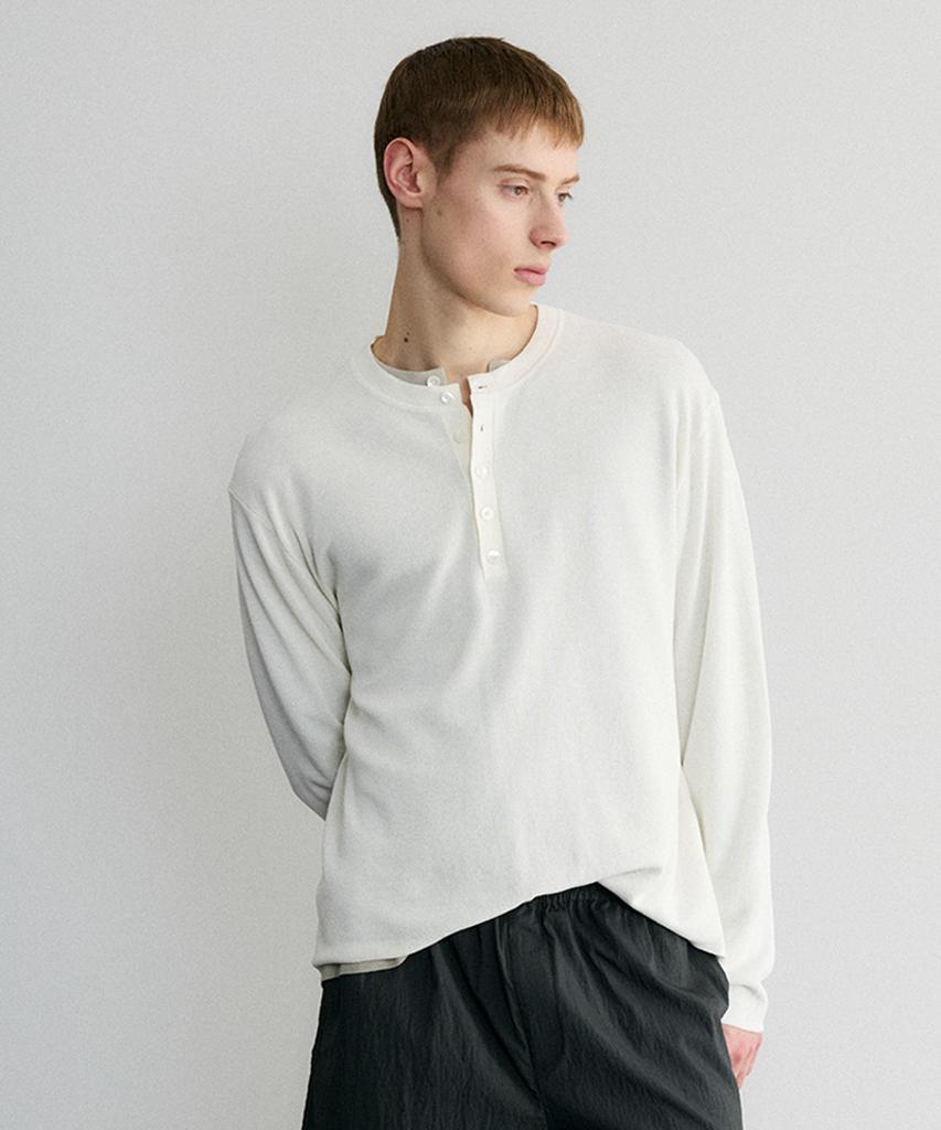 Le Mad Relaxed Henley Neck Long Sleeve Knit - Ivory