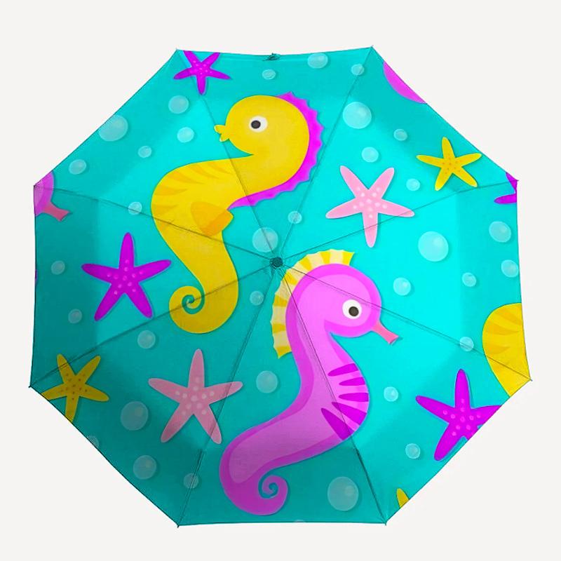 1pc Seahorse, Ocean Automatic Folding Umbrella - 8-Rib Automatic Open/Close, Large Canopy Birthday Festival Gift Yy251217126