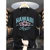 European Size Men's T-Shirt with Hawaii Print & Hibiscus Flower - Short Sleeve Casual Shirt Lettering & Hibiscus with Hawaiian Flower Design