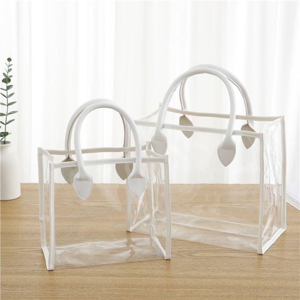 Transparent PVC Handhold Packaging Tote Pink White Gift Bag PU Handle Large Capacity Shopping Bags Practical Storage Bag