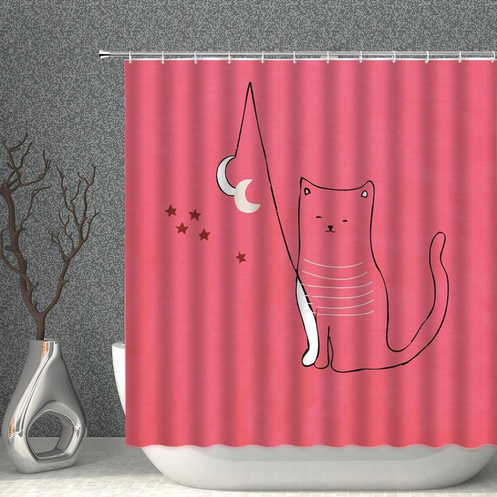 Rideau de douche mignon dessin animé tissu polyester imperméable ours lapin éléphant chat pingouin ménage avec crochets écran de salle de bain