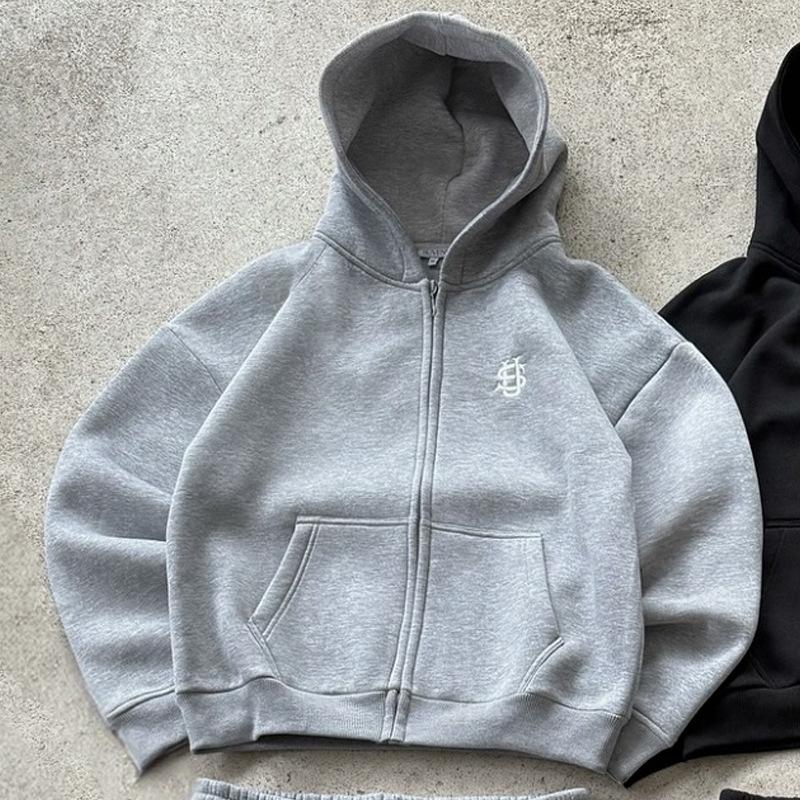 Avrupa ve Amerikan Y2K Basit Nakış Spor Moda Retro Günlük Fermuarlı Hırka Sweatshirt