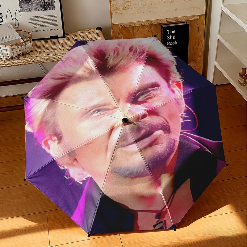 1pc French Rock Legend Johnny Hallyday Umbrella Portable Folding Umbrella Iron Frame Hole Bone Structure Outdoor Home Umbrella